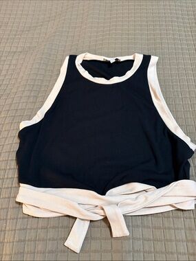 Gianni Bini Navy Blue Tank Top with White Trim and Tie Front
